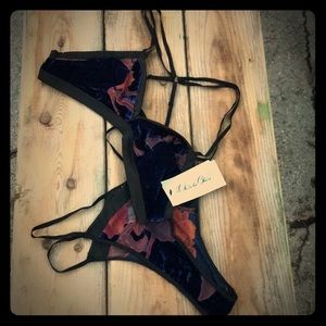 Bralette and Panty Set - Sheer blue velvet floral